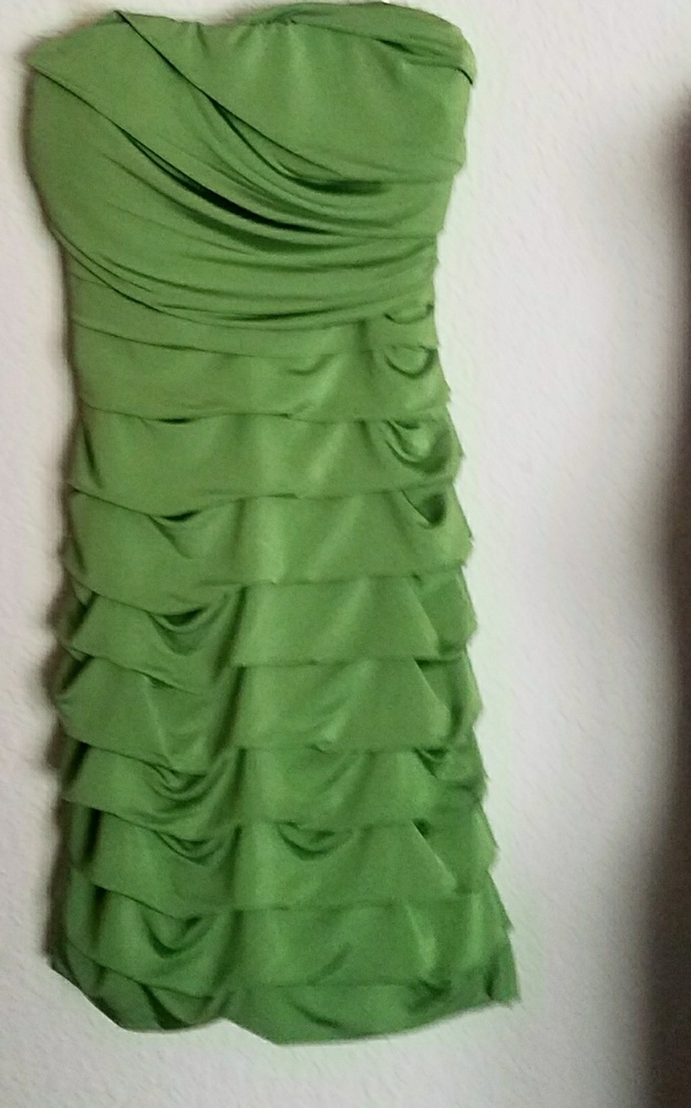 Rusched and layered, lime green, halter dress.